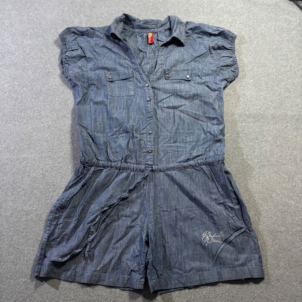 Apple Bottoms Romper Womens 1X Blue Denim Y2K Aesthetic Short Sleeve Snap Front